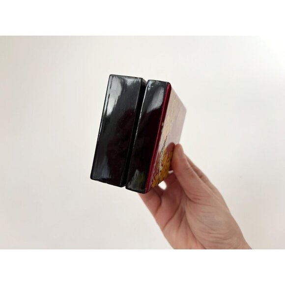 Lovely Black, Gold & Red Lacquerware Vintage Japanese Red Velvet Jewelry Box - Picture 10 of 10